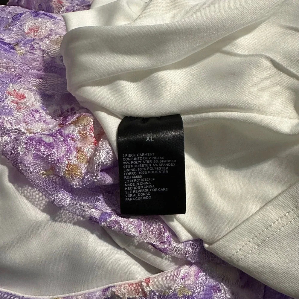 Perceptions XL Purple Floral Lace‎ Dress Sleeveless Fit Flare Lined Cottagecore